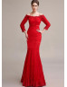 Off Shoulder Red Lace Tulle Corset Back Formal Evening Dress